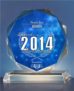 Best of 2014 Portsmouth award crystal trophy, engraved SimIS Inc, Research.