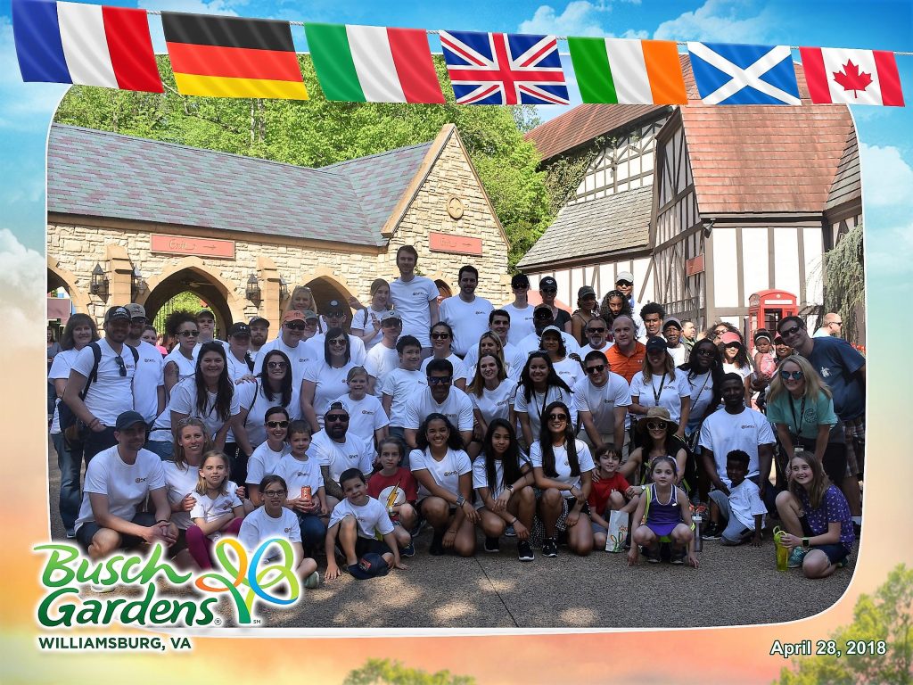 SimIS employees and their families posed together at Busch Gardens Williamsburg for the Spring Employee Appreciation Event.