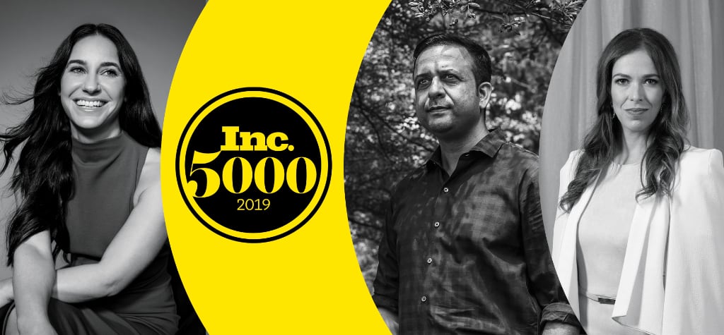 Inc. 5000 2019 logo alongside portraits of three entrepreneurs.