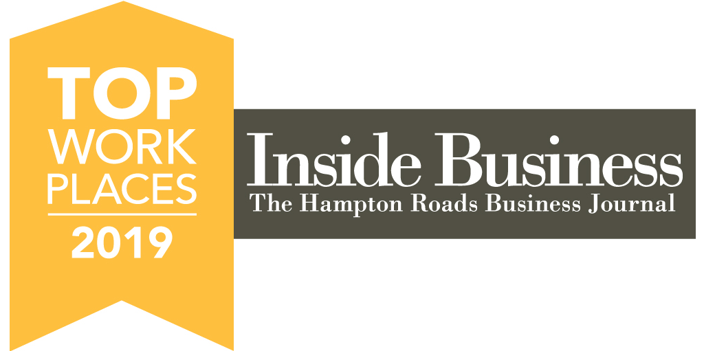Top Workplaces 2019 badge from Inside Business, The Hampton Roads Business Journal.