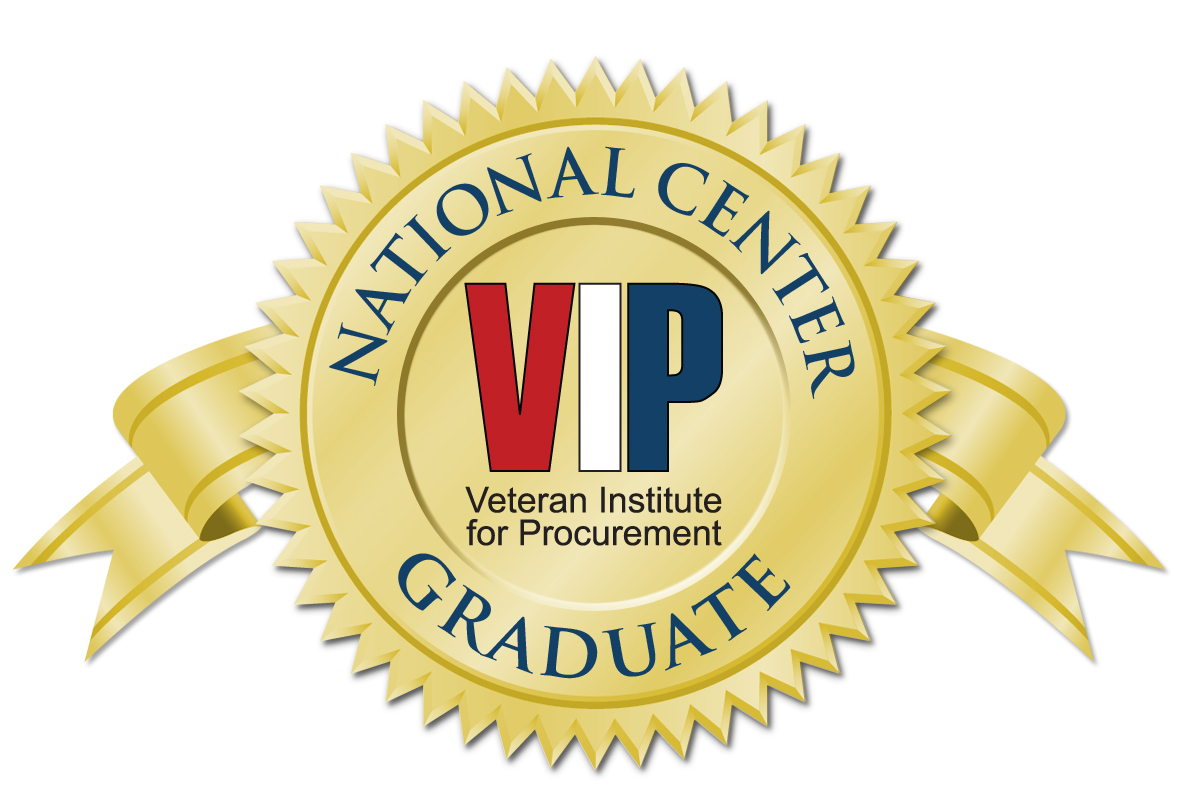Gold VIP National Center Graduate seal for the Veteran Institute for Procurement.