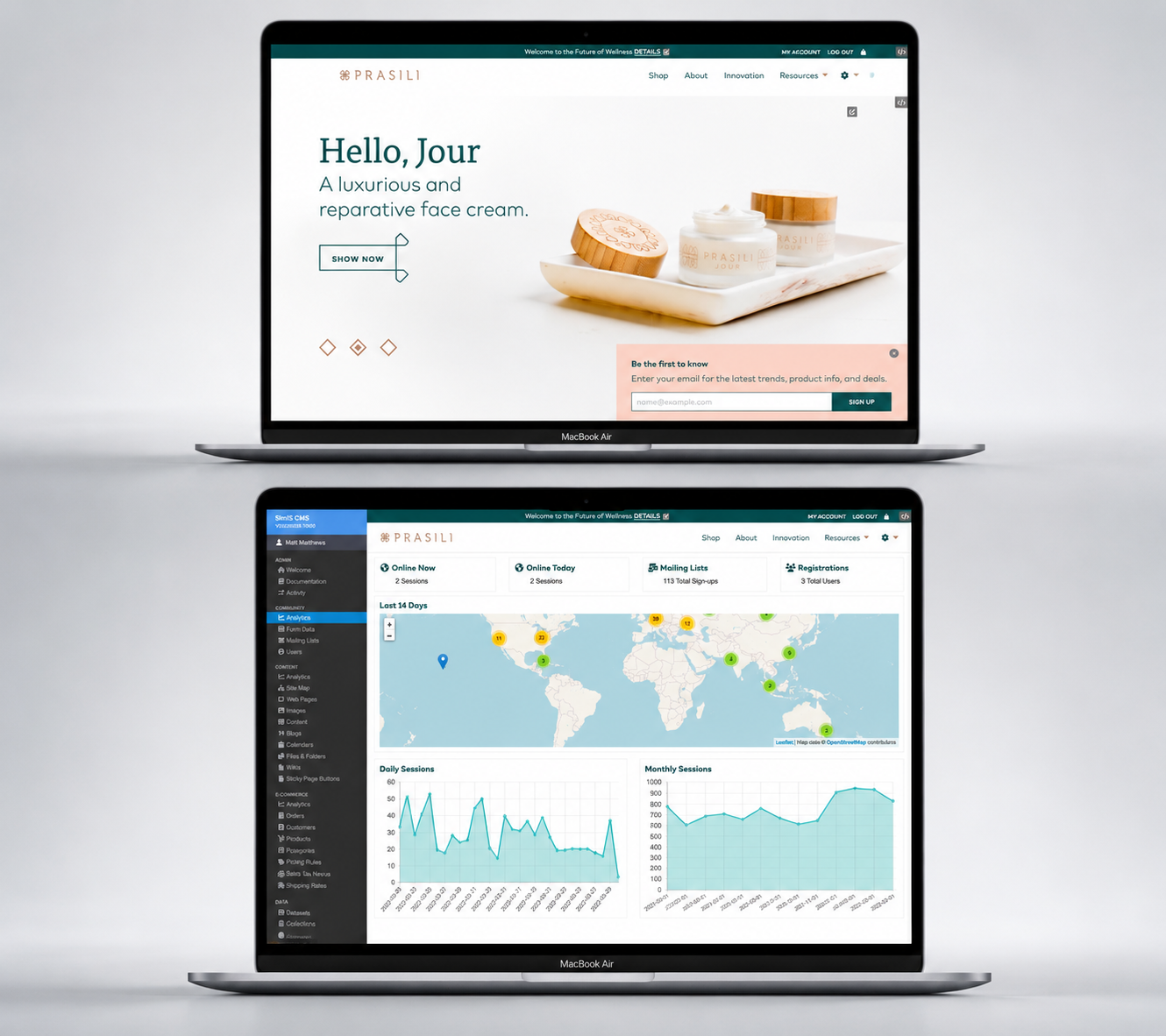 The SimIS CMS public website and analytics console