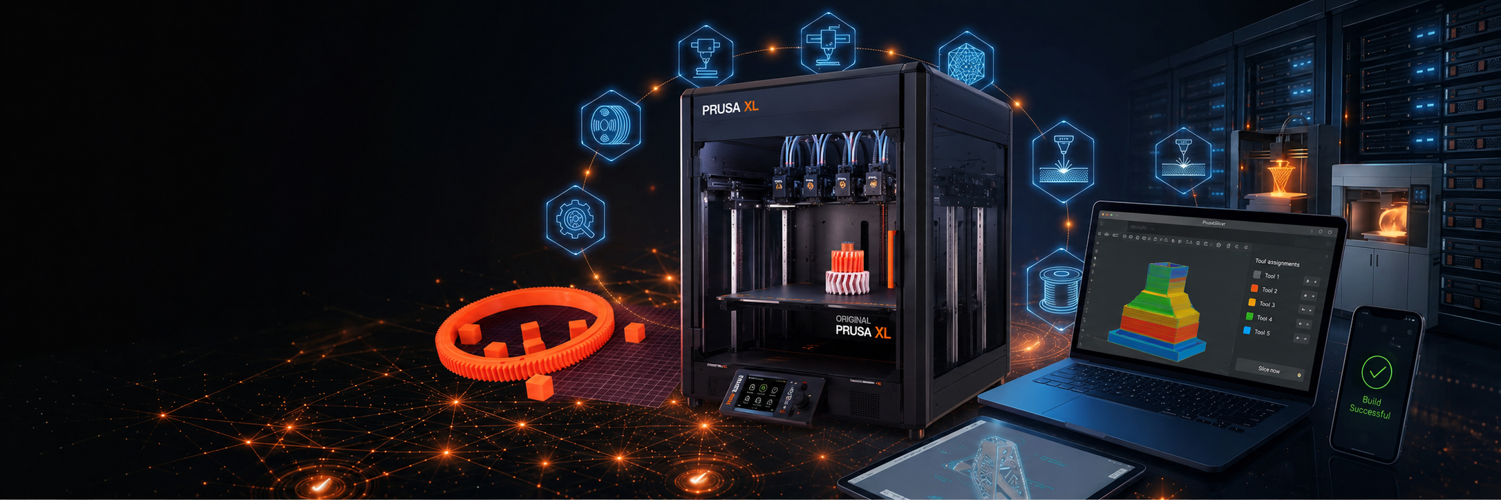 Industrial FDM 3D printer building a layered part